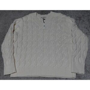 Banana Republic Cable Knit Sweater Mens Large White V Neck Long Sleeve MSRP $120